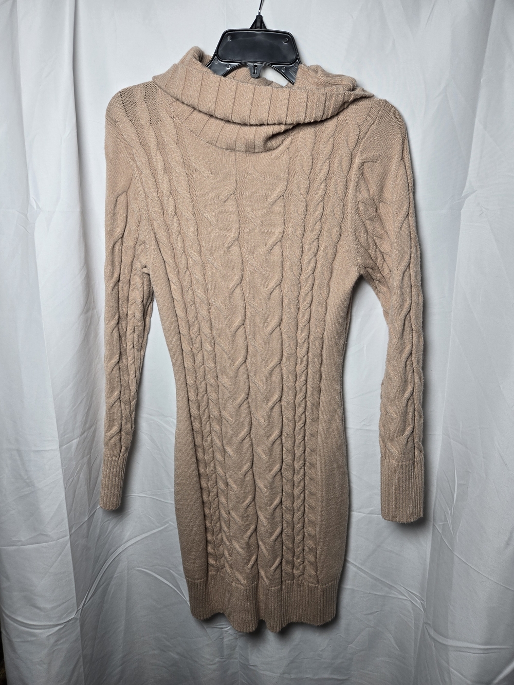 Cowl Neck Cable Knit Sweater Dress - Taupe